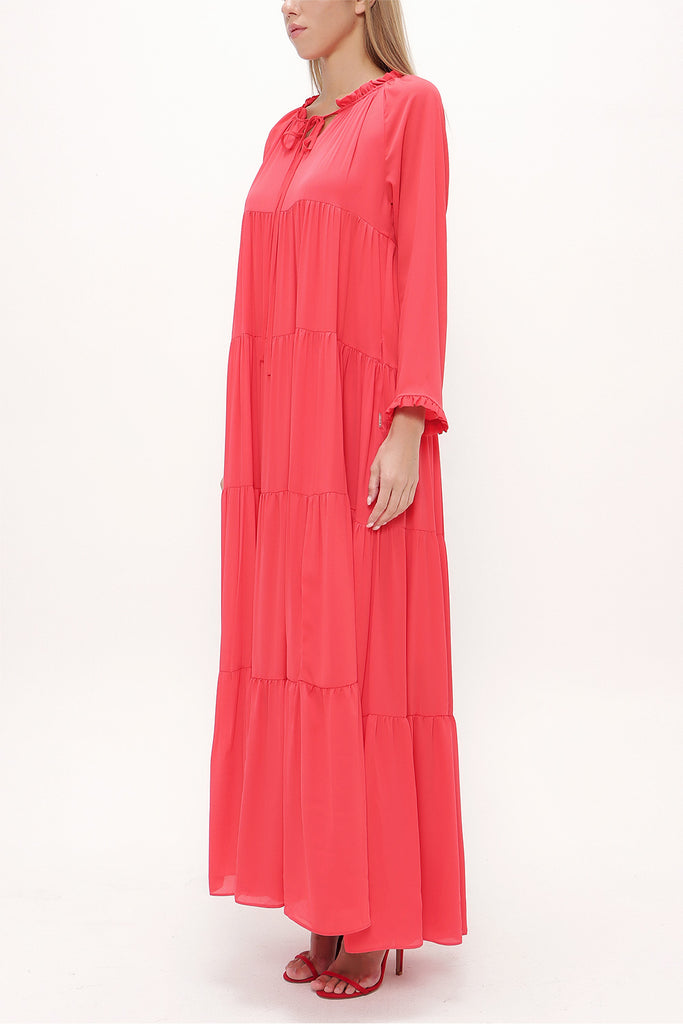 Red Wide cut Pleated maxi dress  93742