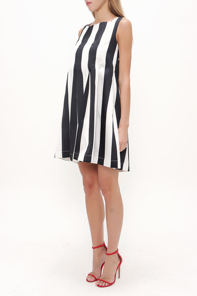 Black Pleated striped mini dress 91847