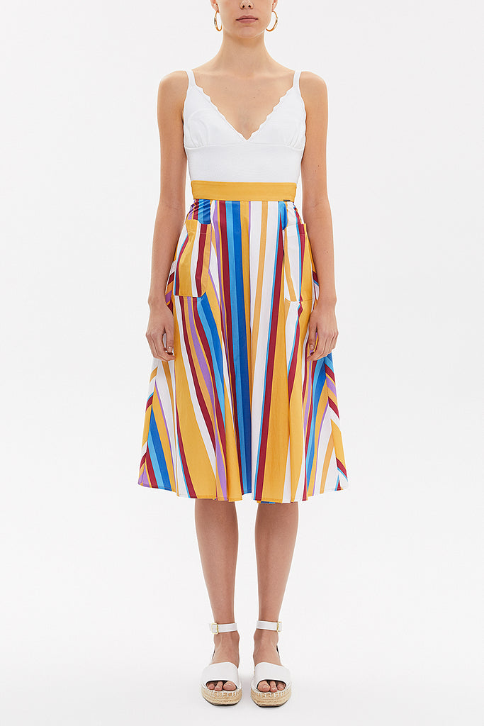 Striped Pleated high waist  skirt  81060