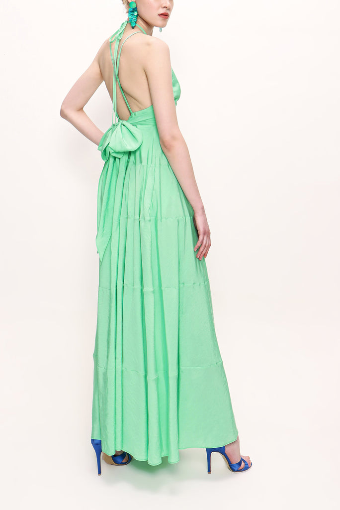 Water green V neck sleeveless dress 93563