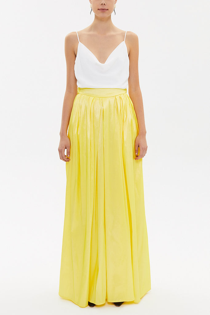 Yellow Elastic and Pleated maxi skirt 81072
