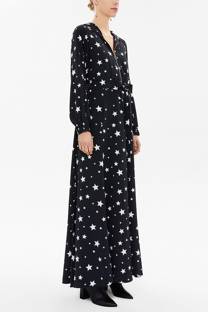 Star Pattern Zipped hooded maxi  dress 93209