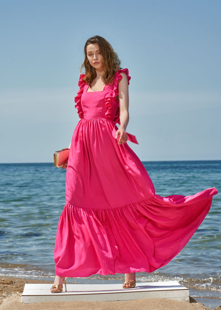 Fuchsia Sleeveless ruffled dress 93562