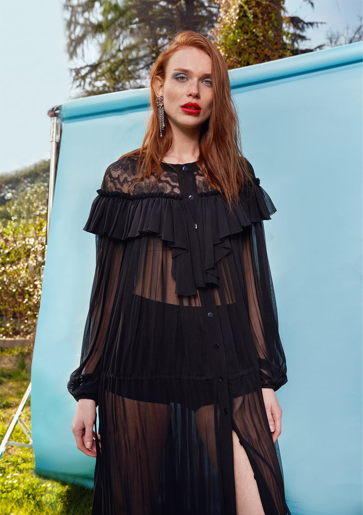 Black Shoulder  lace   chiffon dress  93509