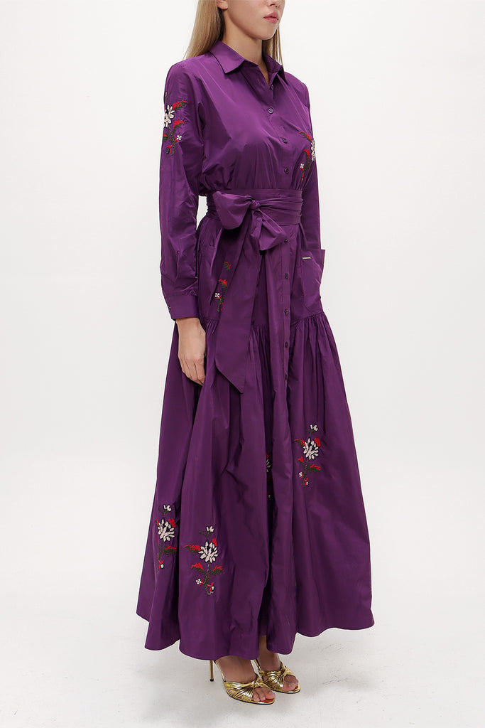 Purple Embroidered and Pleated maxi dress 93072