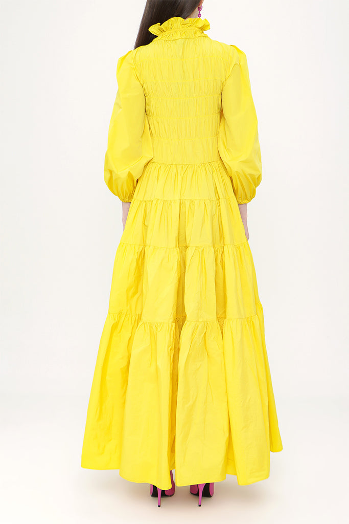 Yellow plated long dress 93796