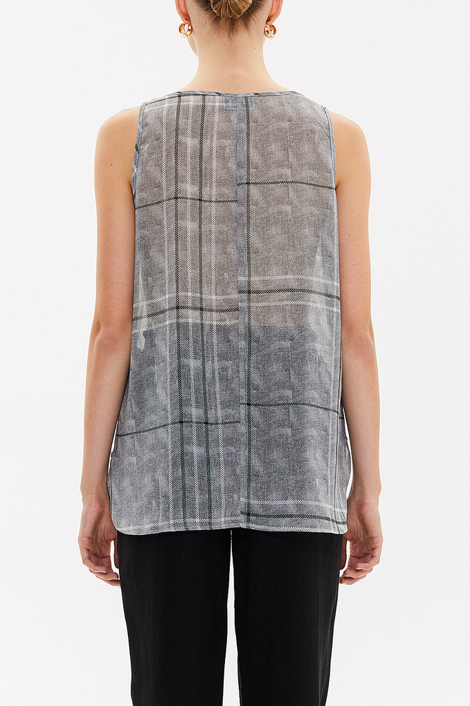 Plaid Printed wide cut sleeveless blouse 19692