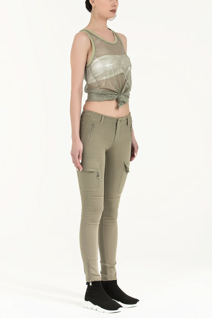 Khaki Cargo skinny denim Pants 41105