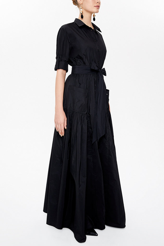 Black Pleated maxi taffeta dress 93775