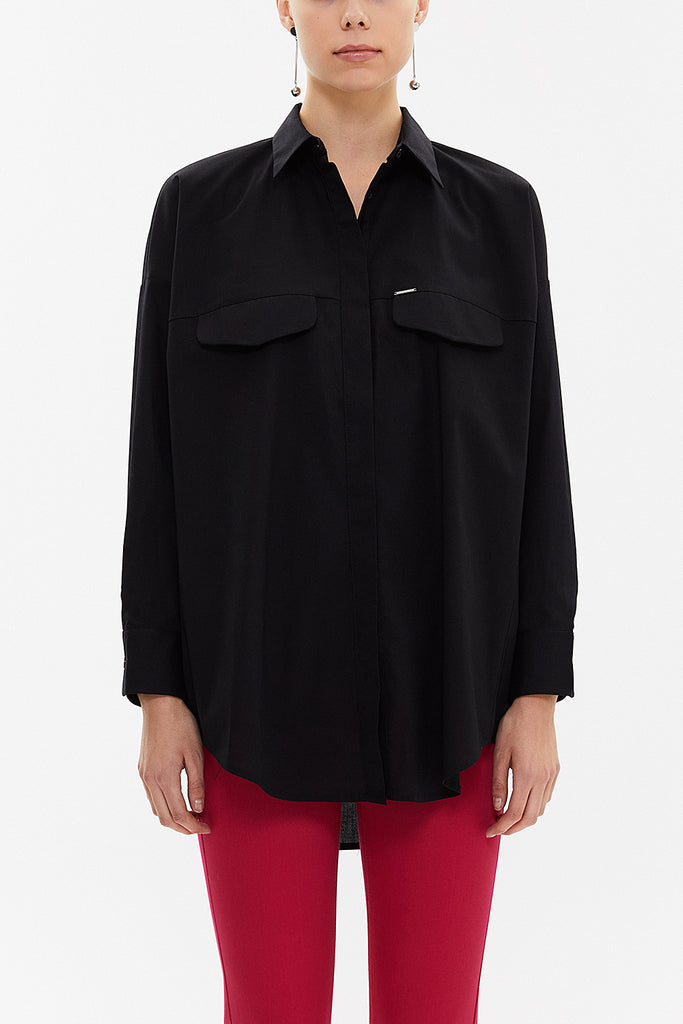 Black Wide cut poplin shirt 10745