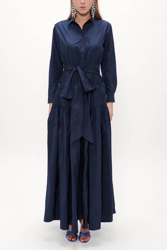 Navy Blue Pleated maxi taffeta dress 93775