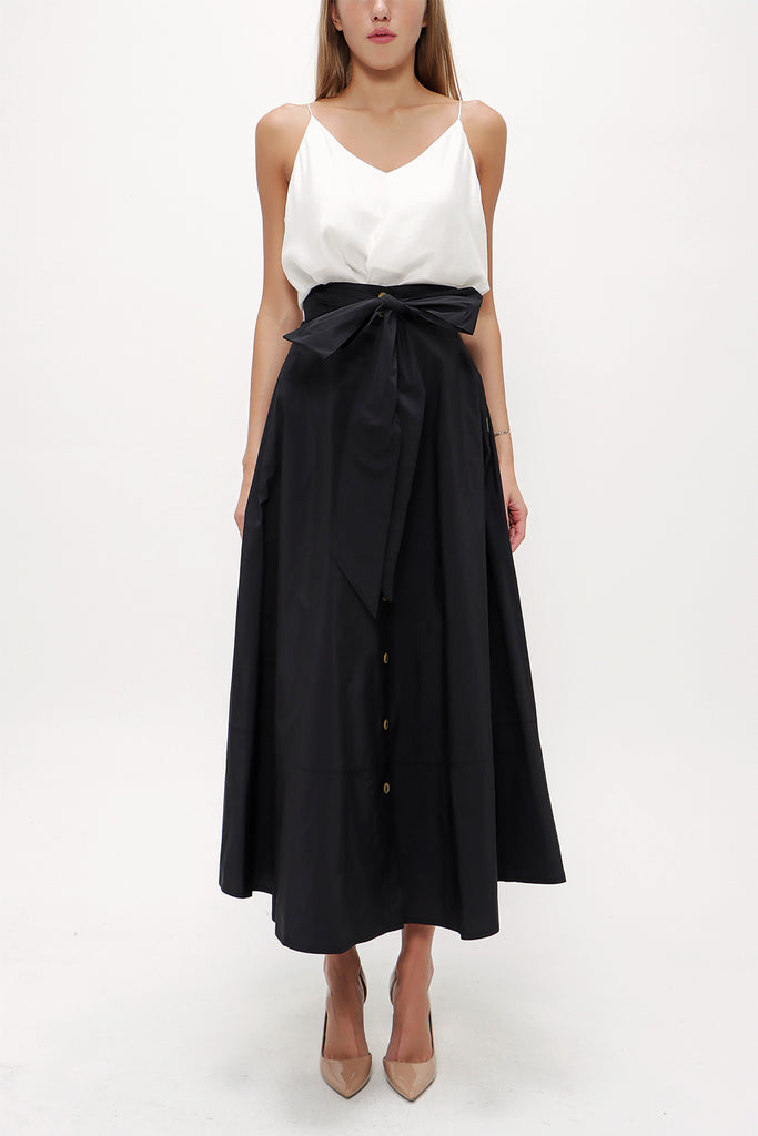 Black High waist  button skirt  81056
