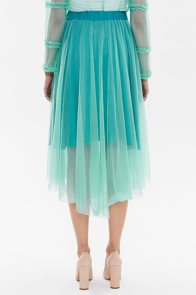 Turquoise Elastic waist tulle skirt 81075