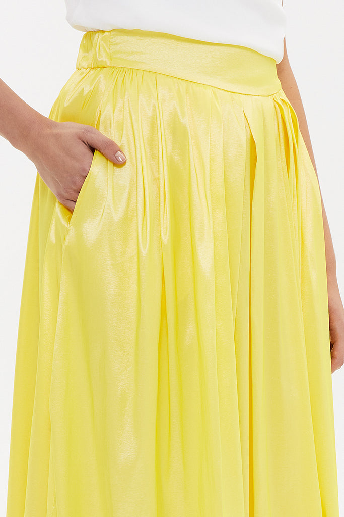 Yellow Elastic and Pleated maxi skirt 81072