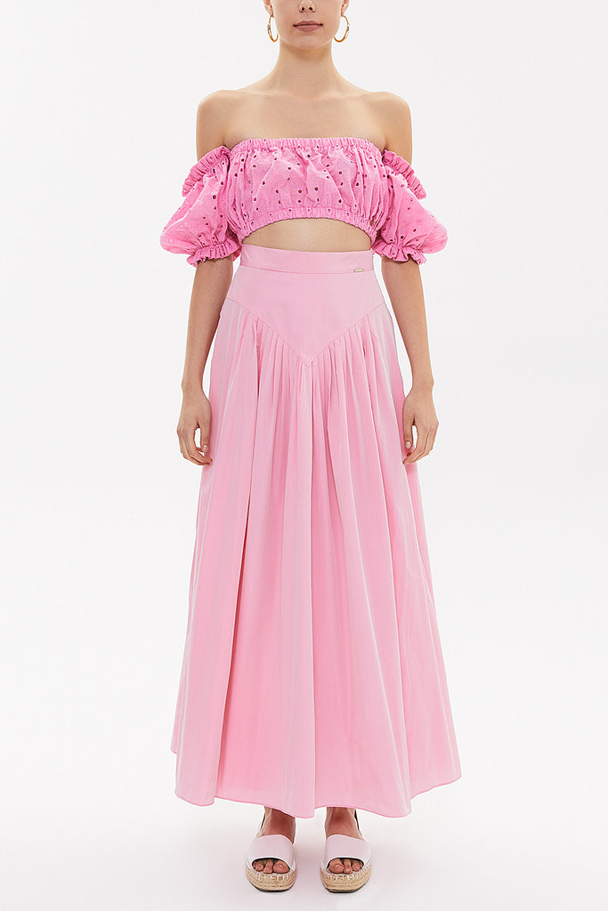 Pink Maxi Pleated skirt 81090