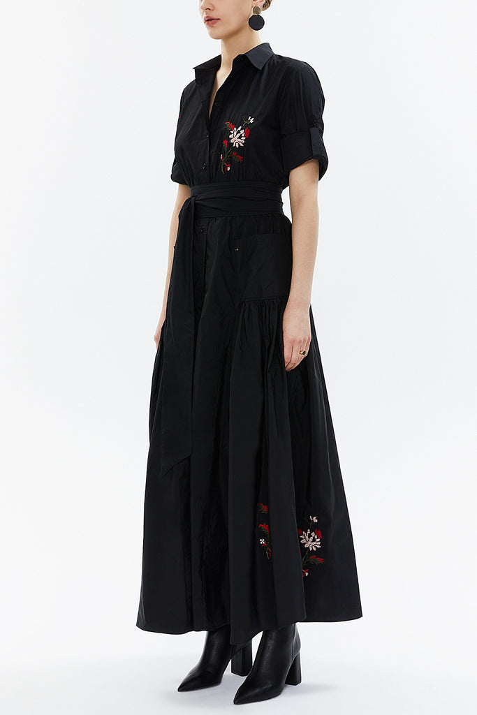 Black Embroidered maxi taffeta dress 94019