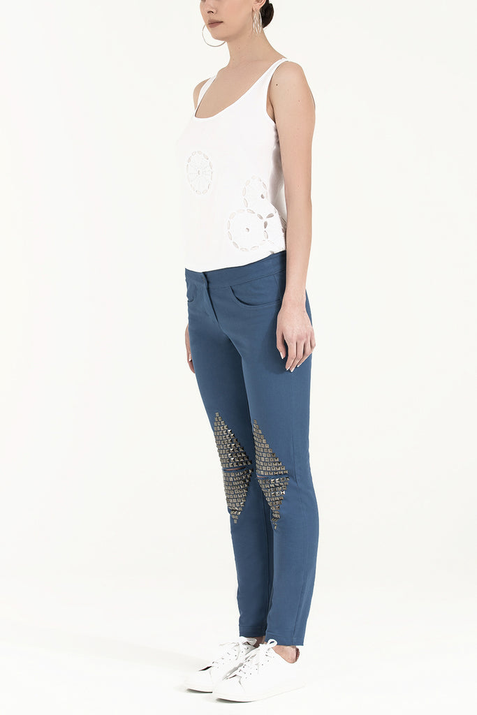 Blue Metal detail  pocket pants 41242