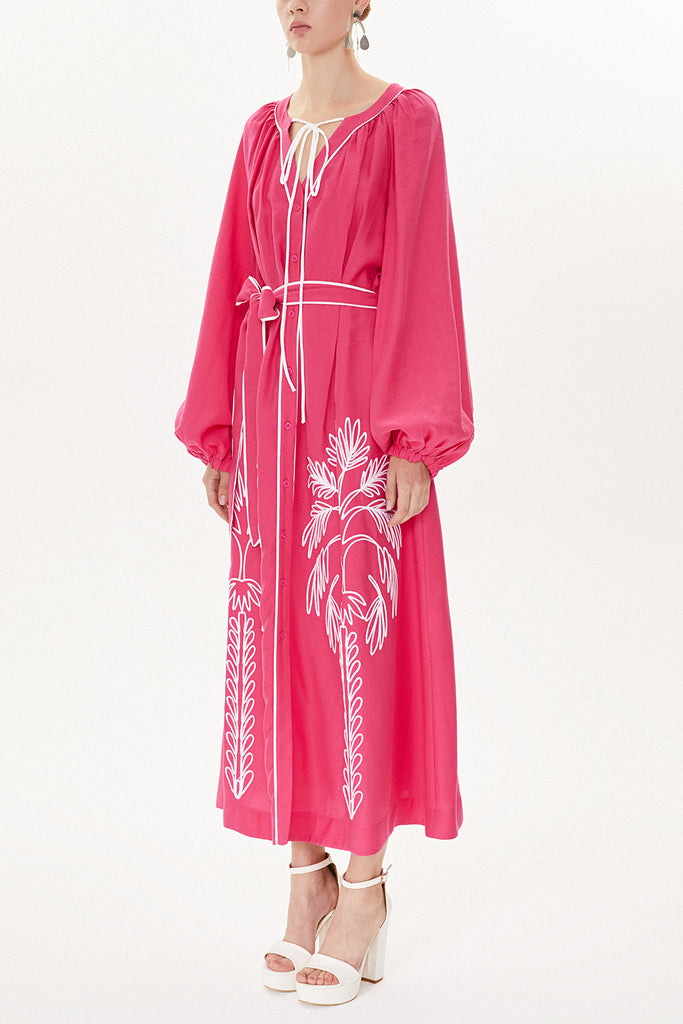 Fuchsia Embroidery detail long sleeve dress 93438