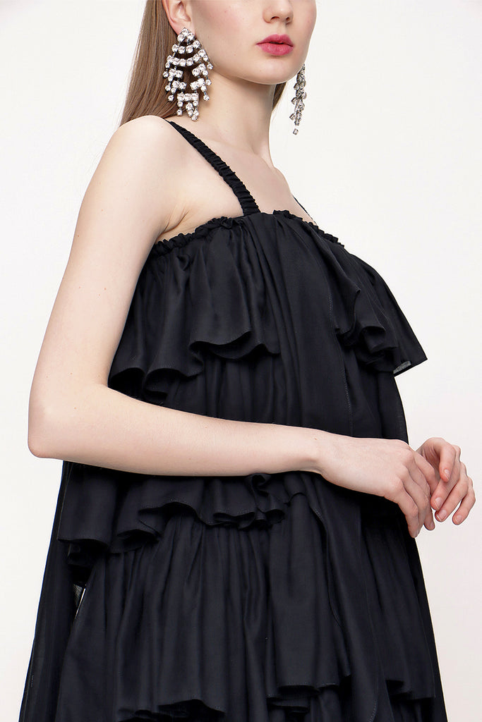 Black Ruffled sleeveless dress 93538