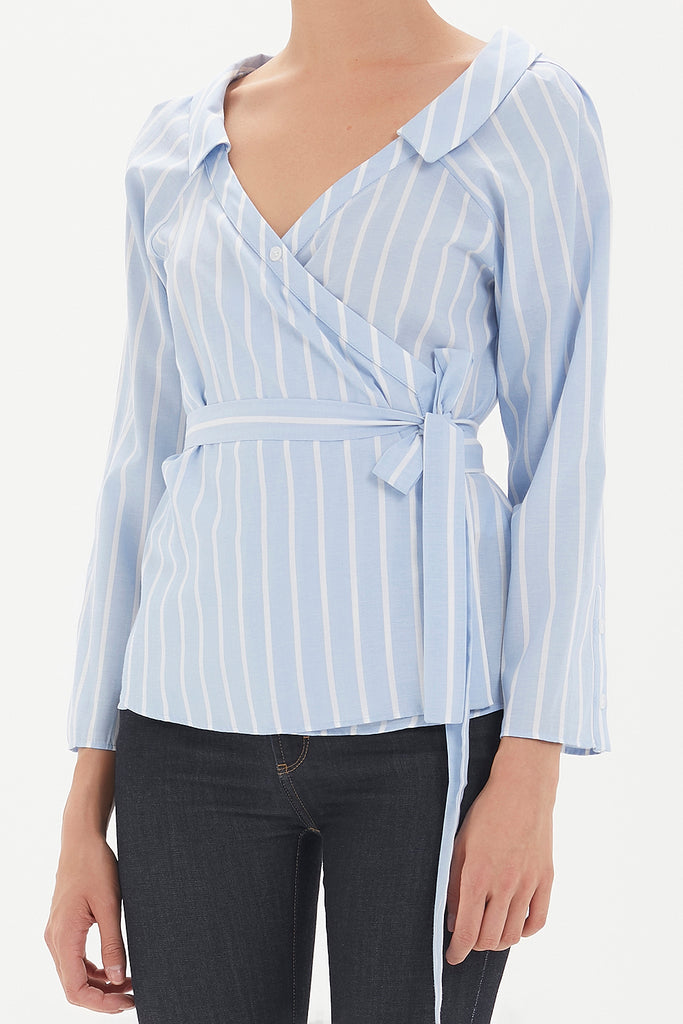 Blue Wrap-over  poplin shirt  10674