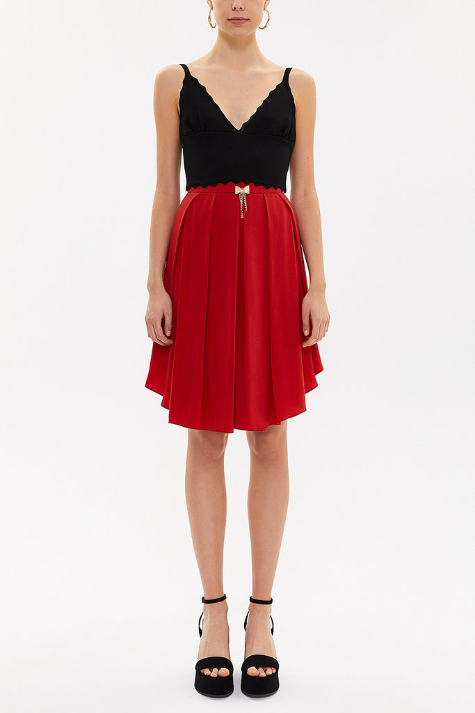 Red Pleated silk skirt 80401