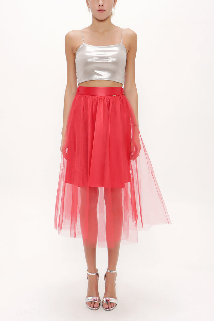 Red Elastic waist tulle skirt 81075