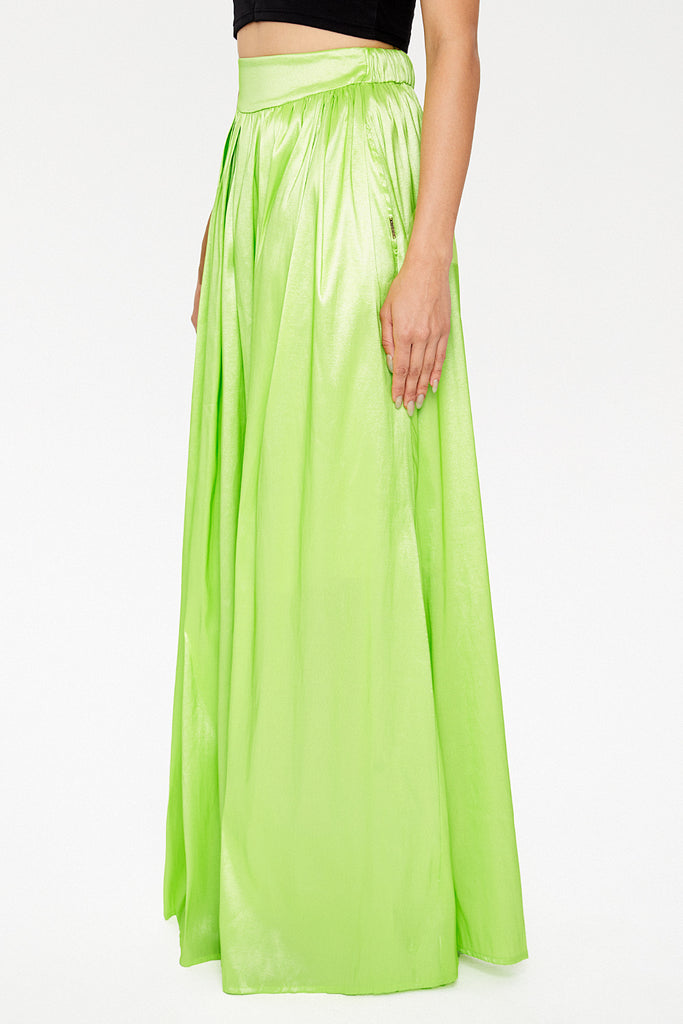 Green Elastic and Pleated maxi skirt 81072