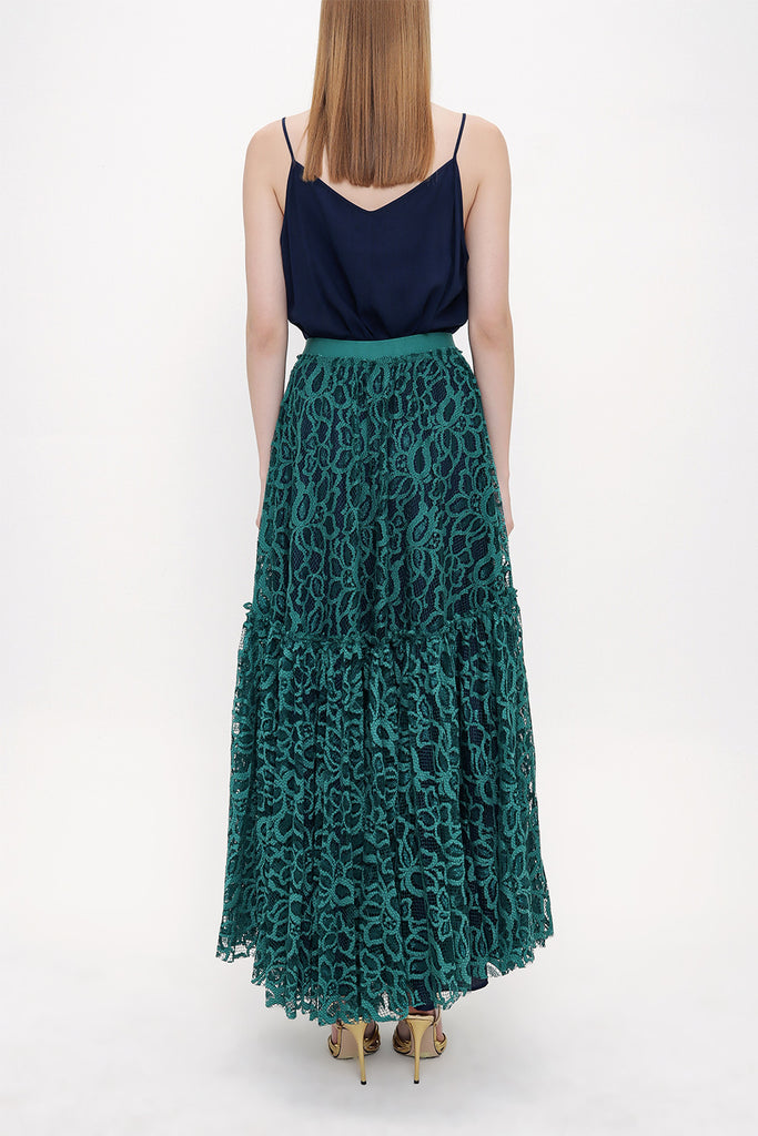 Green Elastic waist Pleated skirt 81202