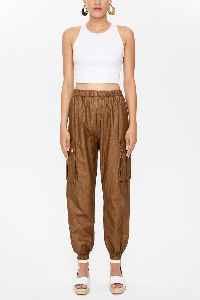 Brown Cargo pocket  linen pants 41301
