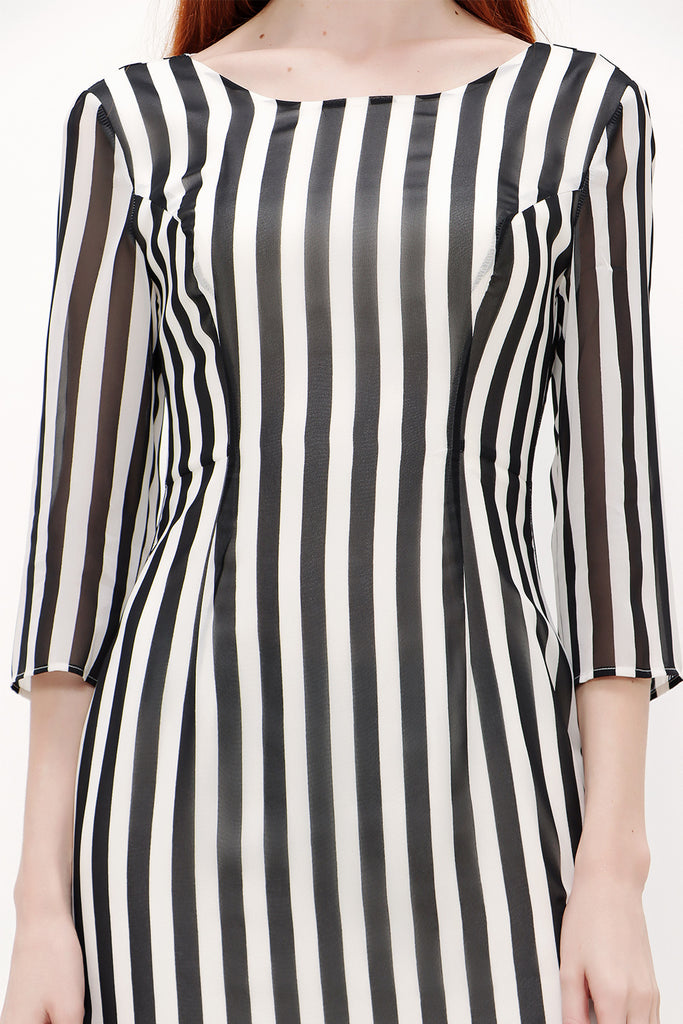 Black Striped  three-quarter mini dress  91674