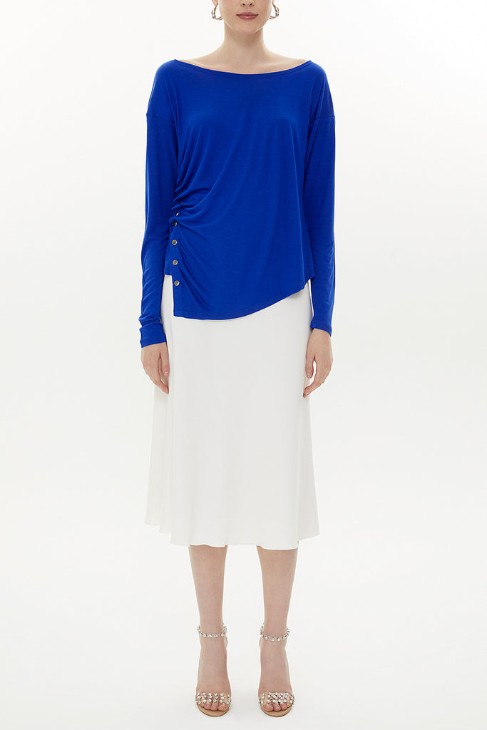 Blue Asymmetric snap fastener detail blouse 19818