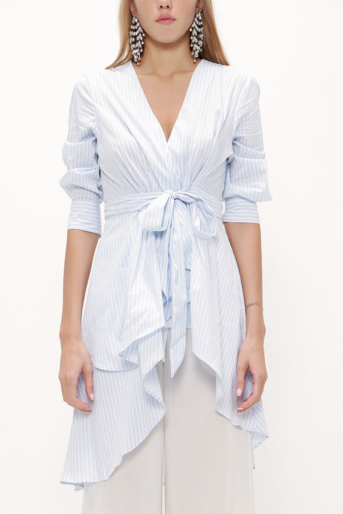 Striped Asymmetric cut poplin shirt 10715