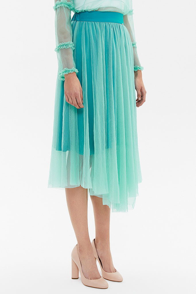 Turquoise Elastic waist tulle skirt 81075