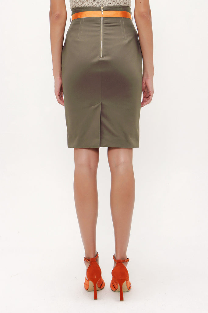 Khaki High waist  Slim-fit  skirt  80519