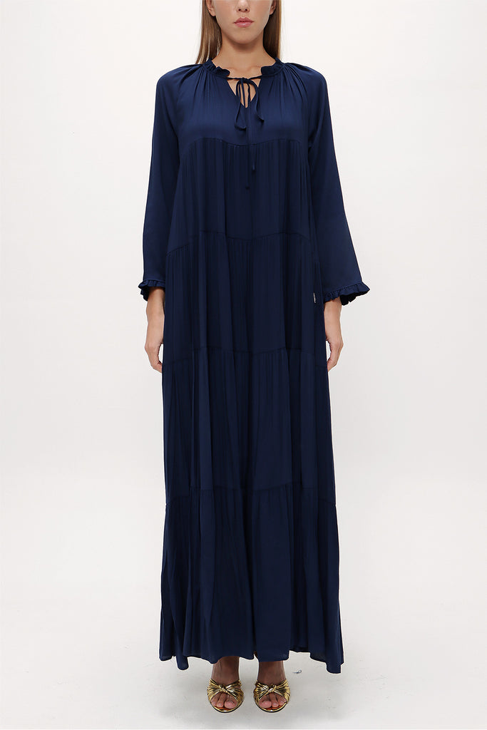 Blue Wide cut Pleated maxi dress  93742