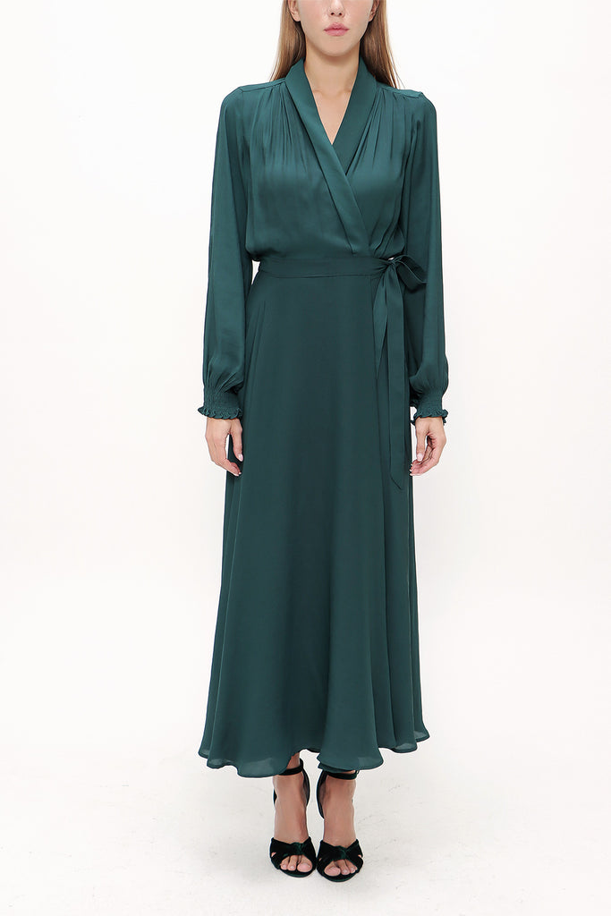 Dark Green Wrap-over maxi dress 93213