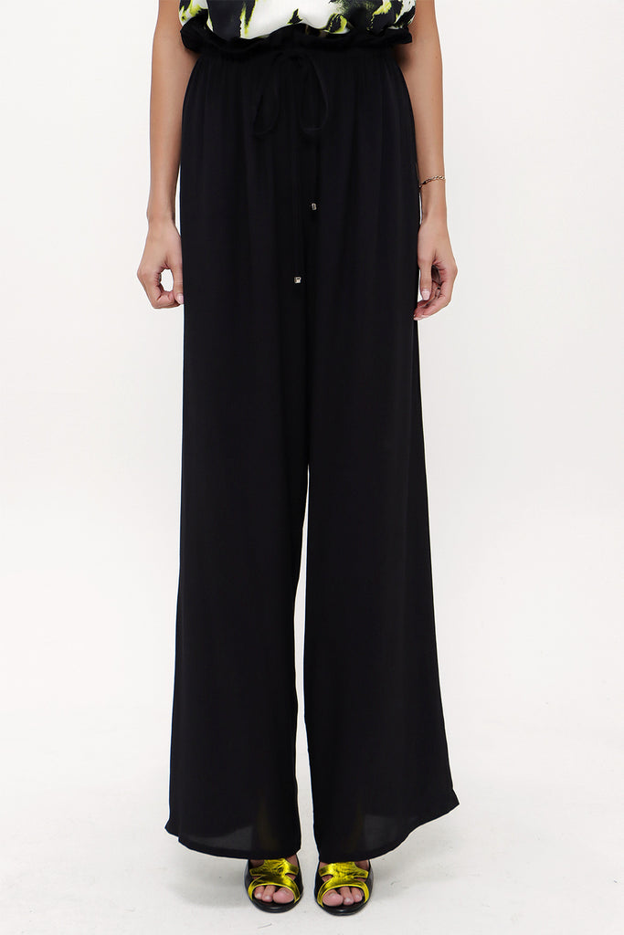 Black Elastic waist wide leg pants 41345