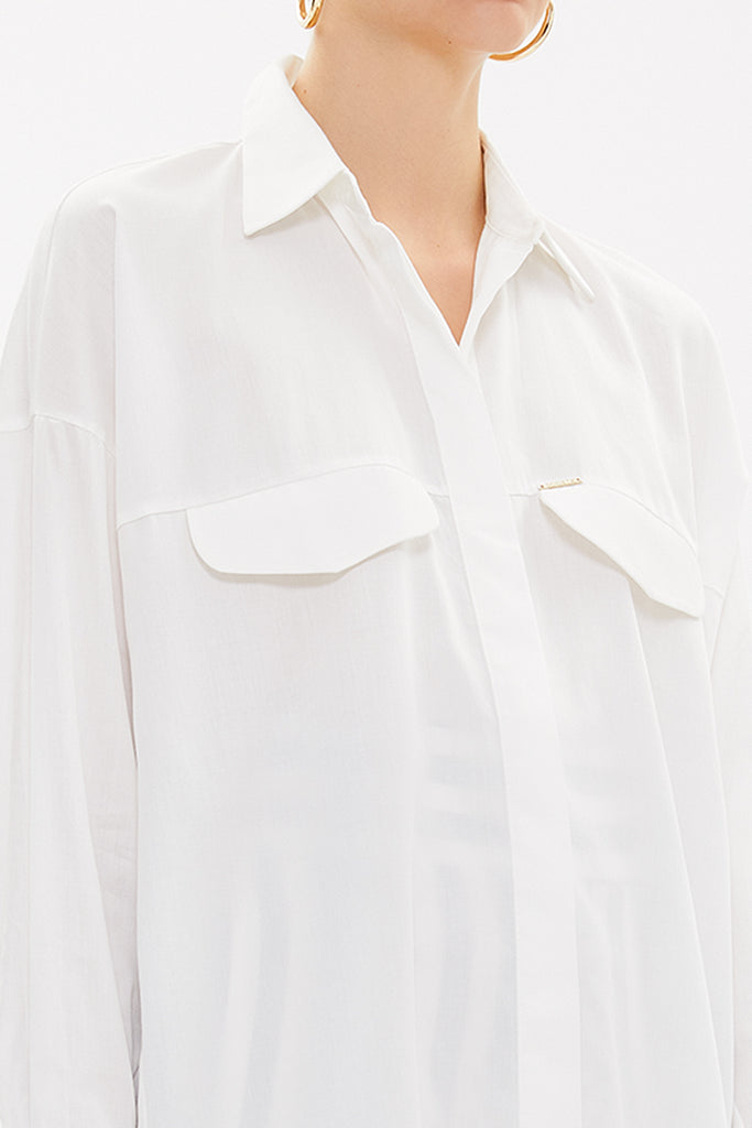 White Wide cut poplin shirt 10745