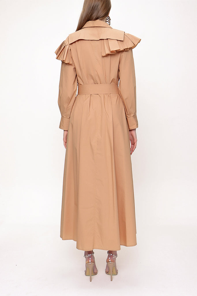 Camel Hair Ruffled neck shirt dress 93510