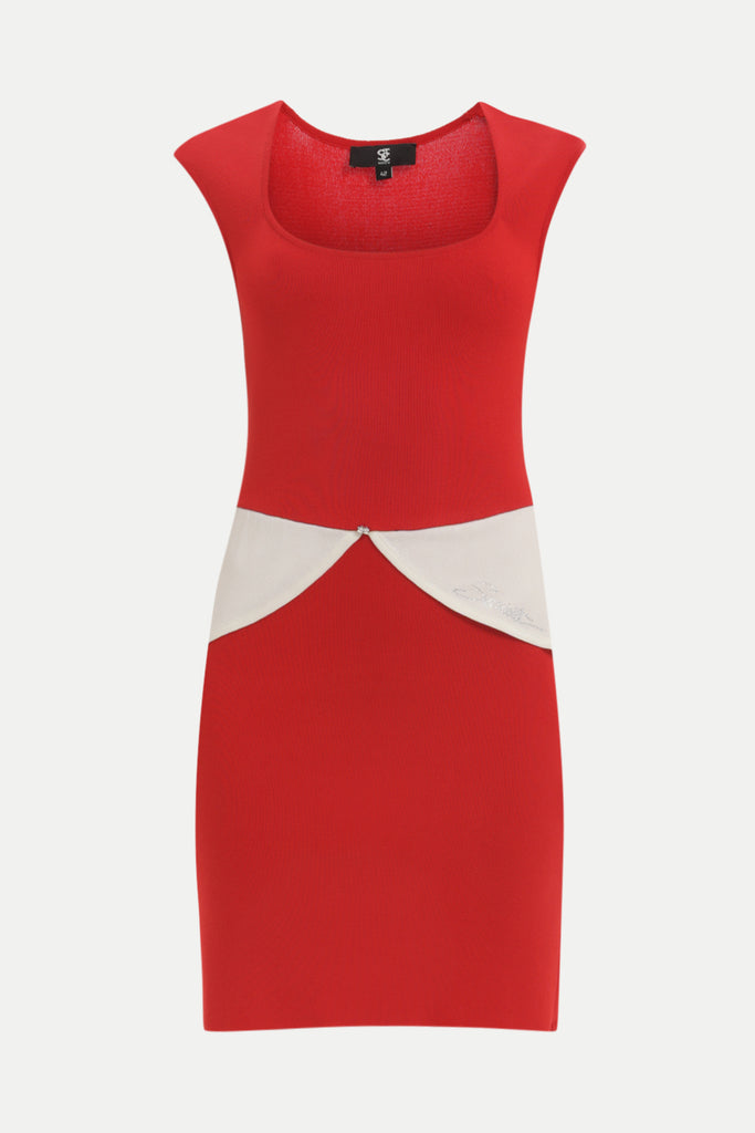 Red Contrast colour knit dress 27929