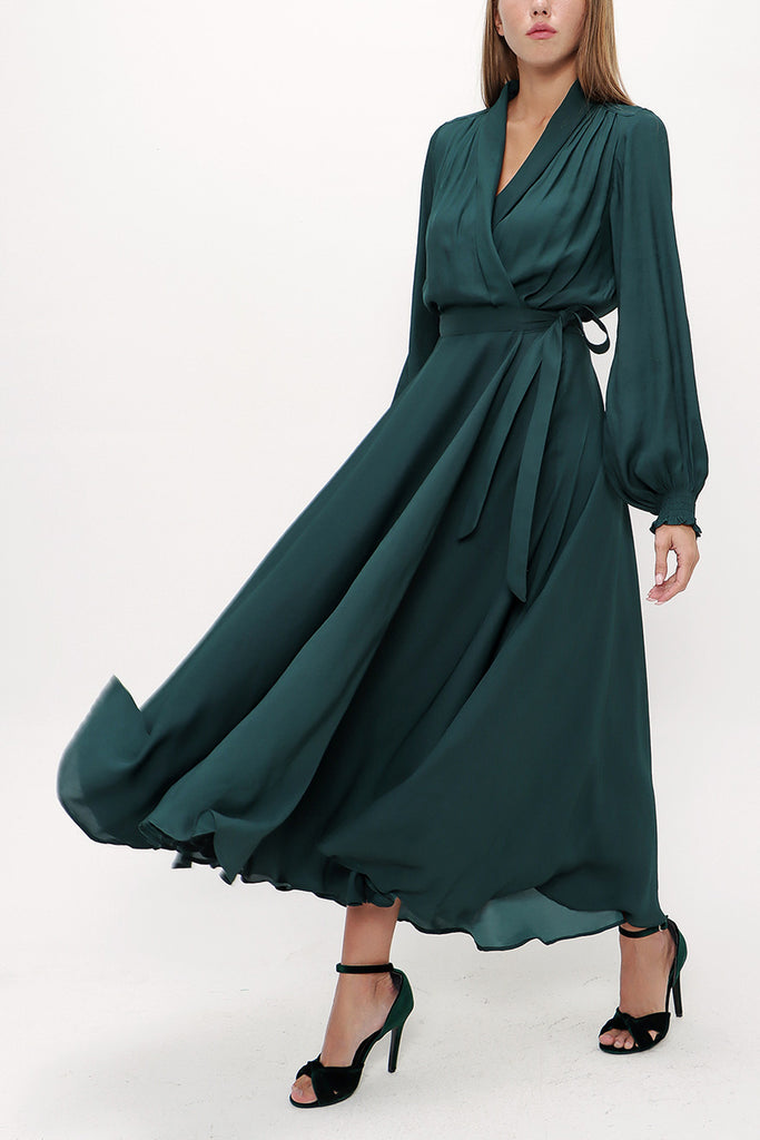 Dark Green Wrap-over maxi dress 93213