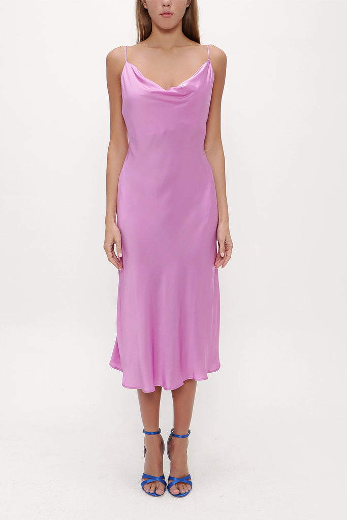 Lilac Degage collar spaghetti straps midi dress 92844