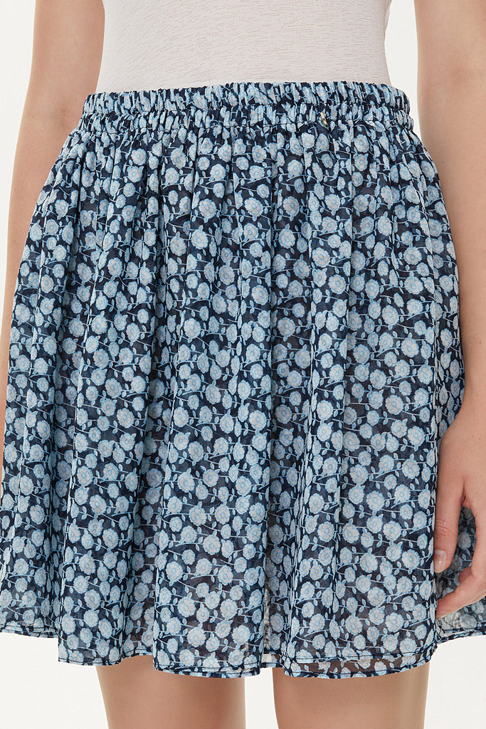 Blue Patterned Pleated mini dress 81166