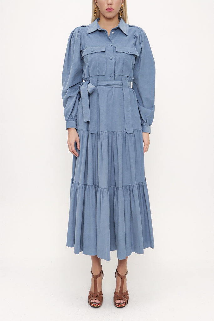 Blue Wide cut pleated dress 93756