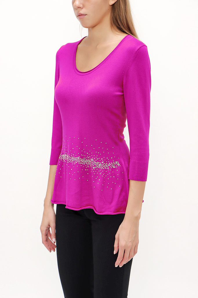 Fuchsia Knitwear top with gem details on the waist 28487