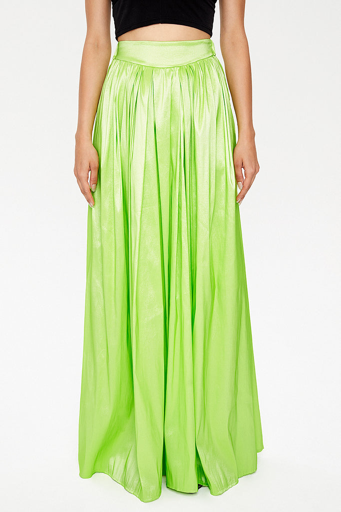 Green Elastic and Pleated maxi skirt 81072