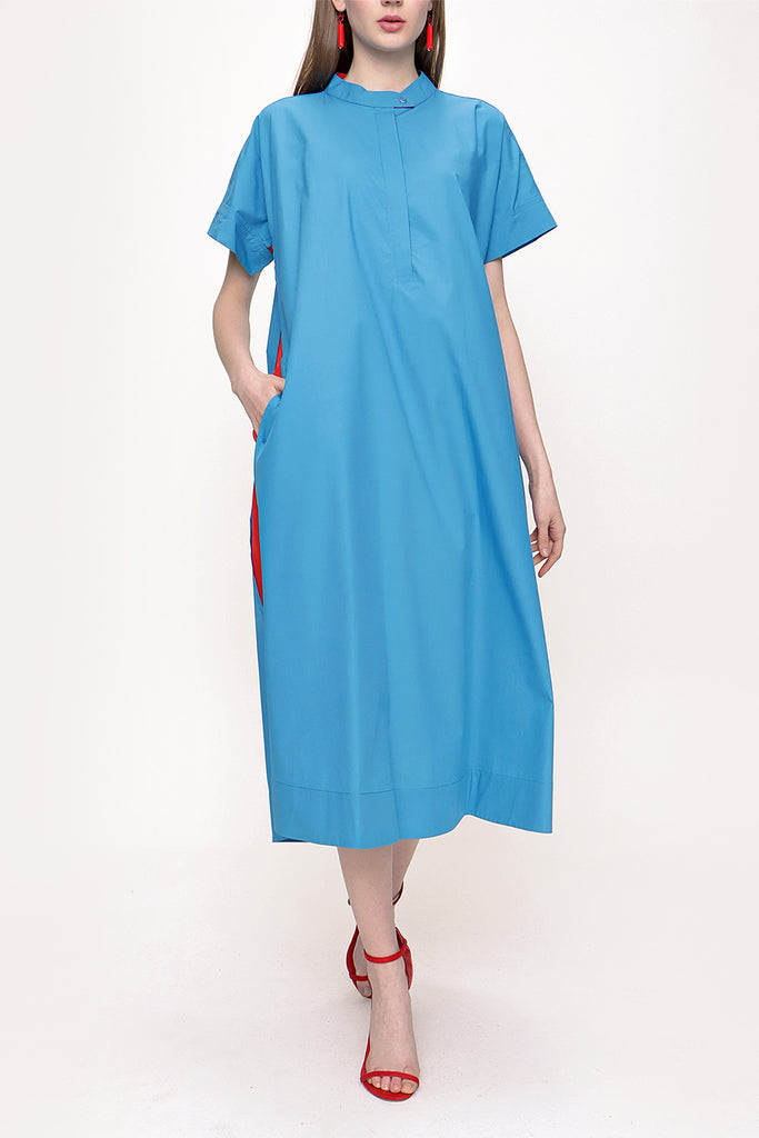 Blue Loose fit short sleeve dress 93389