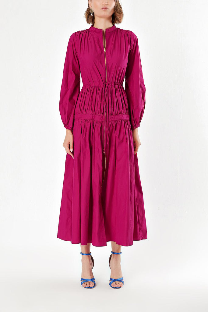 Fuchsia Elastic waist pleated maxi dress 93842