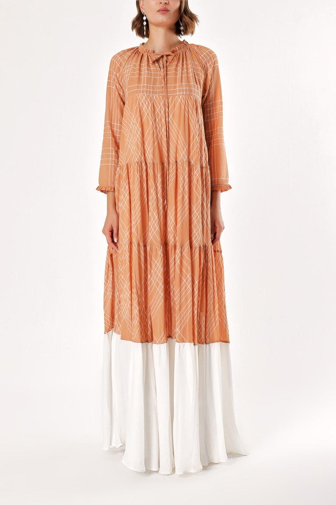 Brown Pleated wide cut dress 93454