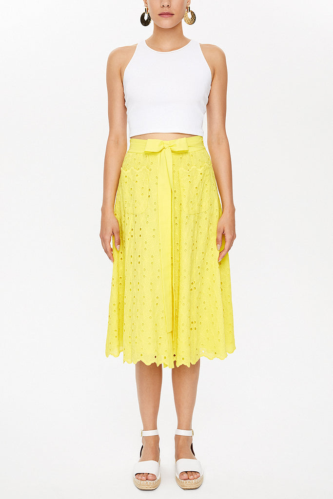 Yellow Brode  and  button skirt  81054